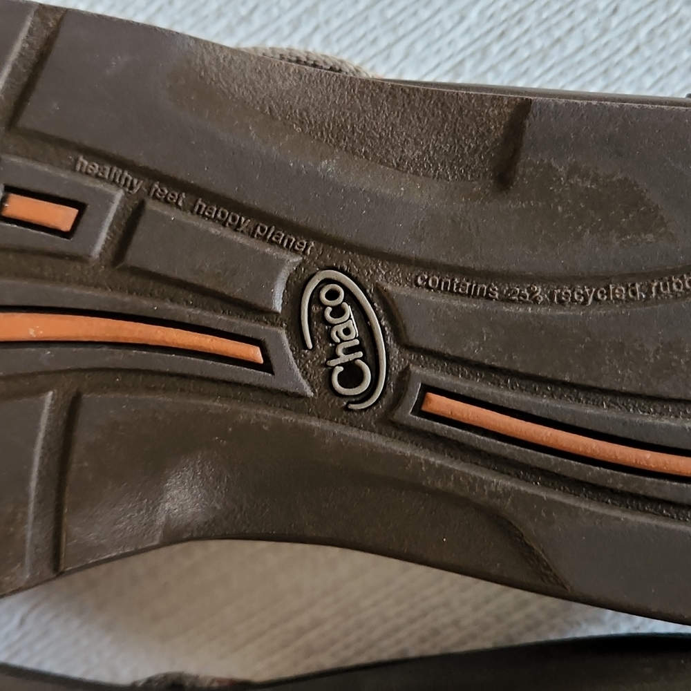 Chaco Brown and Cream Striped Flip Flop Sandals - Picture 9 of 10